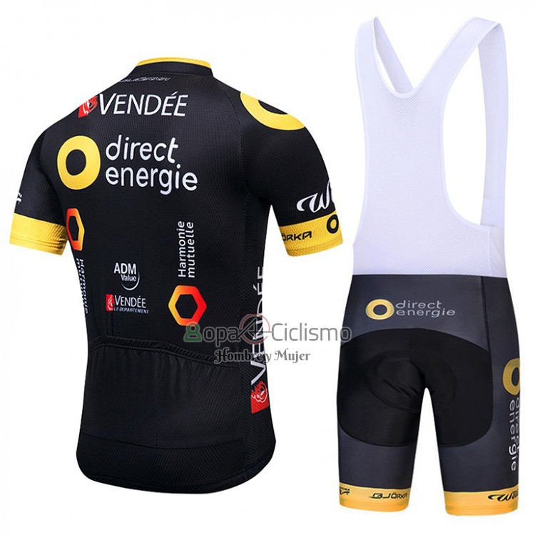 Direct Energie Ropa Ciclismo Culotte Corto 2018 Hombre Mangas Cortas Negro y AMarillo